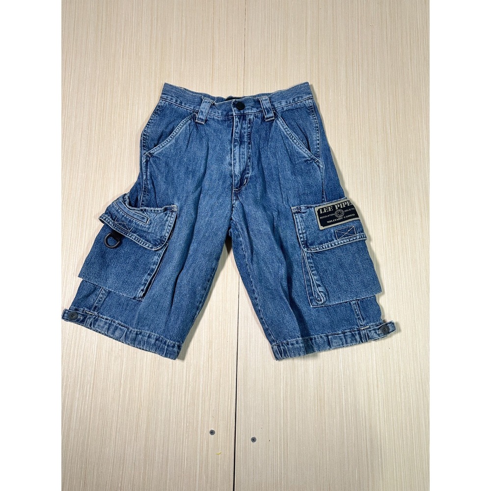 Lee Pipes Military Cargo Shorts Kids 12R Blue Denim Cotton Preppy Pockets